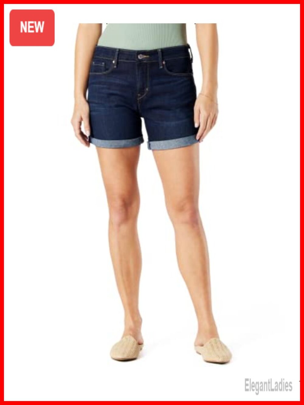 Mid Rise 5" Stretch Denim Shorts for Women